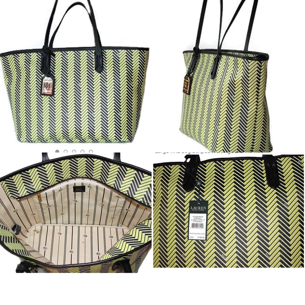 LAUREN RALPH LAUREN Boswell Citron/BkTote. NWT - Picture 3 of 6